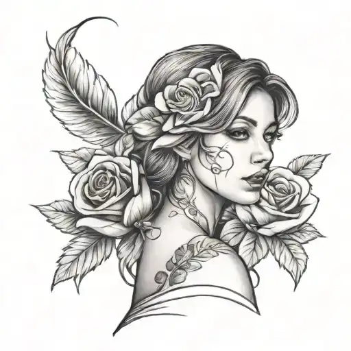 Daughter Portrait With Roses Blooming Tattoo