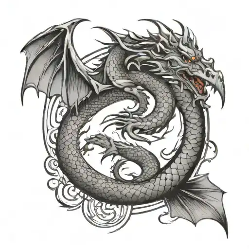 Dragon Ouroboros In A Circle With Wings