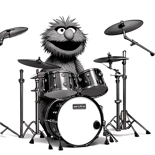 Animal Sesame Street Character On Drums And Dominos Tattoo