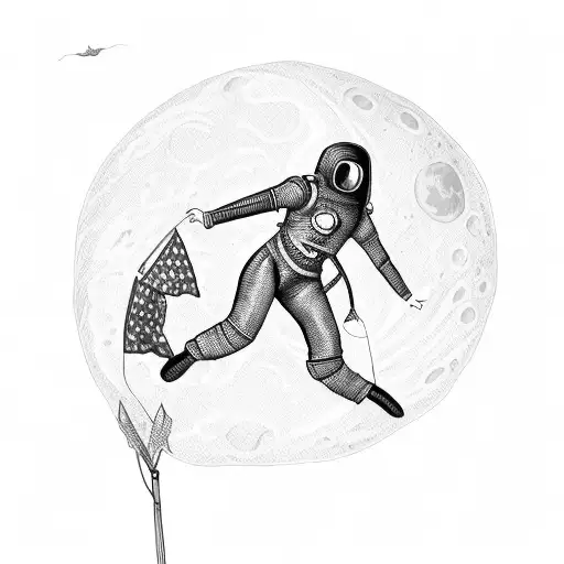 Moon With Sexy Female Astronaut Planting A Flag