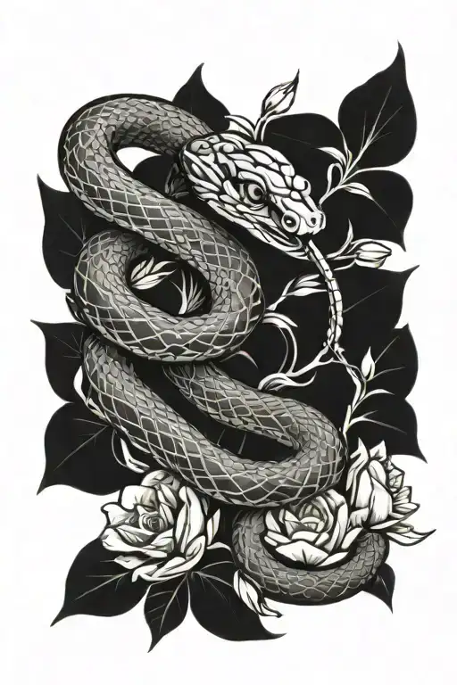 Snake And Flowers Surrounding