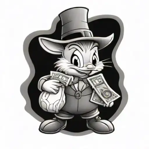 Baby Version Of Buggs Bunny And Daffy Duck Holding Sacks Of Cash