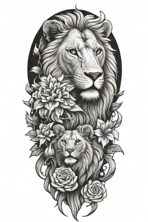 Lione With Cubs And Floral