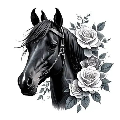 Horse And Roses Intertwined