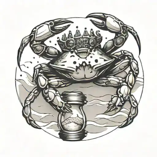 Simple Crab Holding An Hourglass Filled With Sand
