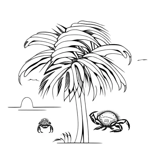 Two Linked Palm Tree With Crab The Palm Tree Trunks