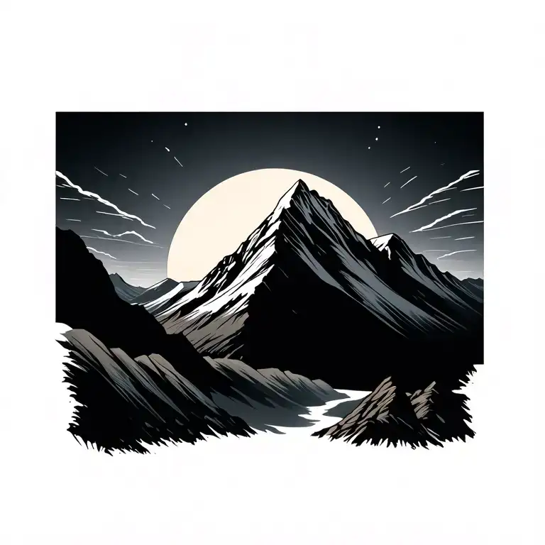 Sunrise Over Mountain Peak With Light Shining