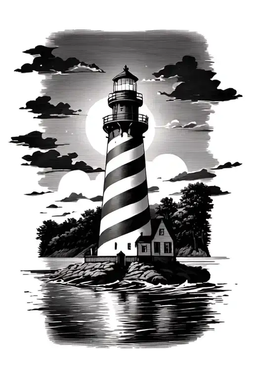 Striped Lighthouse At Sunset Scene