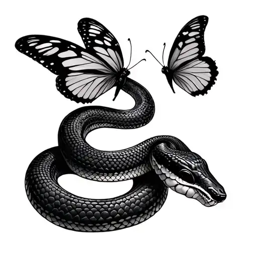 Snake And Butterfly Emerging