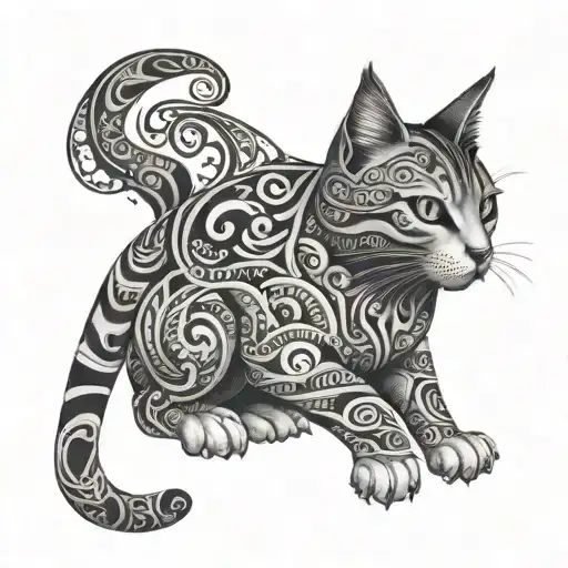 Design A Tattoo Of A Cat With Norwegian Patterns Surrounding It