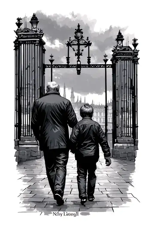 Father And Son Walking Towards The Shankly Gates In Liverpool