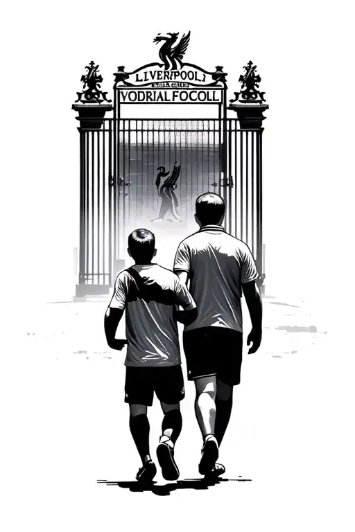 Father And Son Walking Towards The Gates Of Liverpool Football Club