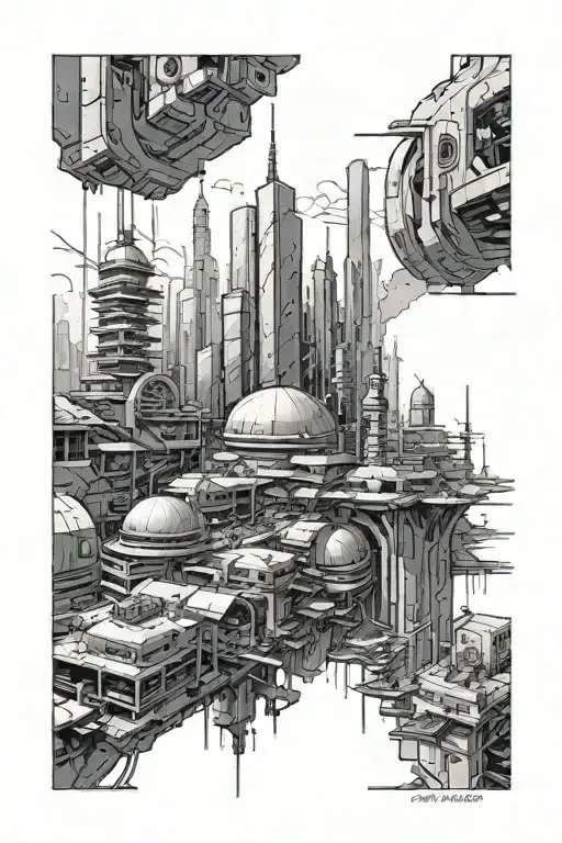 Cyberpunk City Skyline In The Background