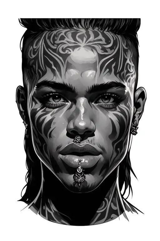 Sued Highlight On His Face And Big Bikini Breasts With Piercing