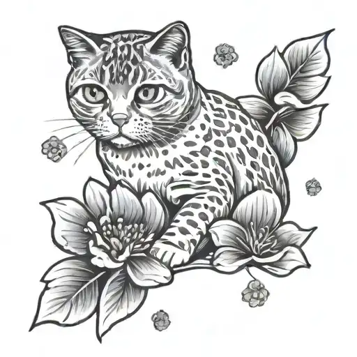 Sakura Petals And Scottish Fold Paw Print