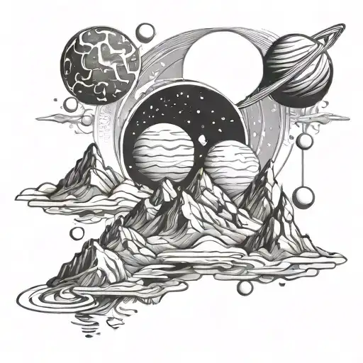 Mountains And Space With Planets