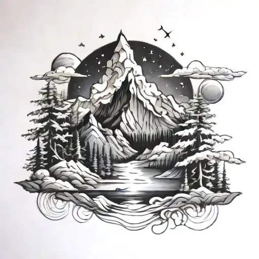 Mountains And Space Forest