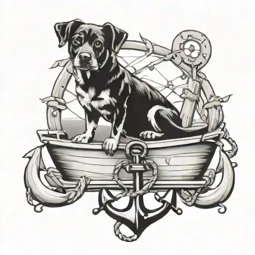 Lab Dog On Boat Anchor Hanging