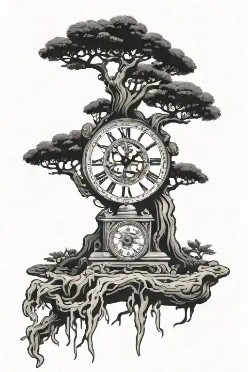 A Traditional Japanese Bonsai Tree With Intricate Clock Gears As Its Roots