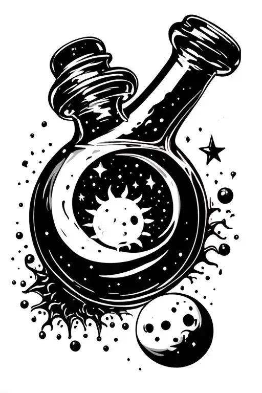 Star Bottle With Sun In The Empty Space And The Moon In The Liquid Night