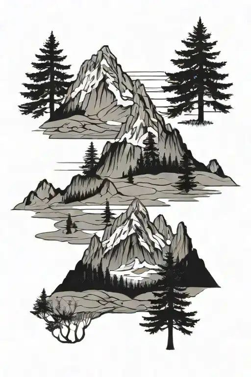 Mountain And Pine Trees