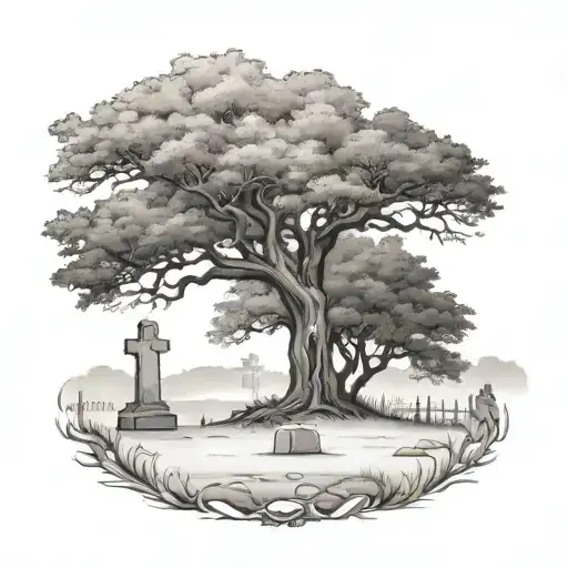 Oak Tree And Graveyard Scene