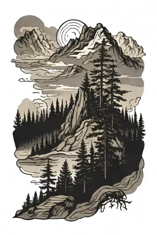 Mountain And Pine Trees