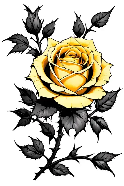 Yellow Rose With Thorns Growing