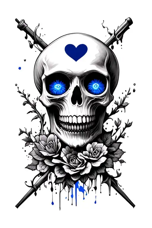 Skull With Bleu Heart Shaped Eyes