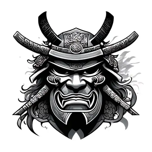 Samurai Mask On The Calf Sleeve