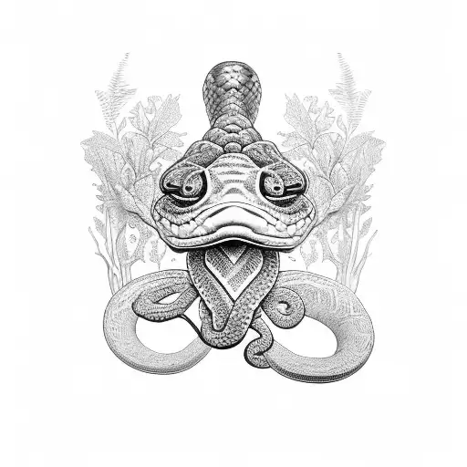 Copperhead Snake Wrapped Around Violets