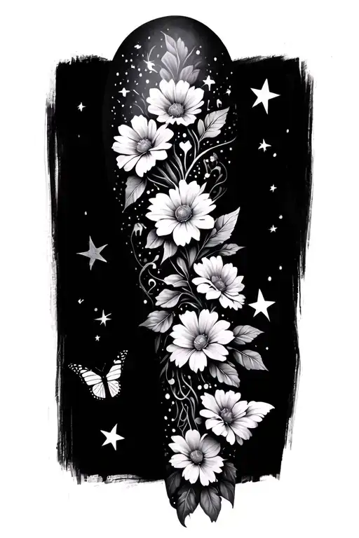 Lower Inside Forearm Tattoo With Stars Flowers And Butterflies