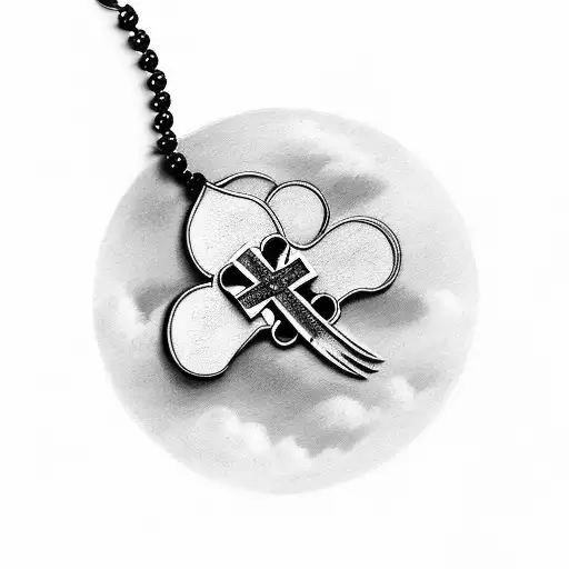 Pigeon With A Cross Pendant And Background With Clouds