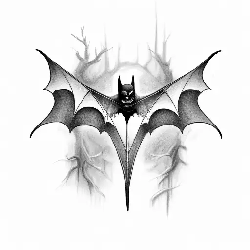 Design A Black-grey Tattoo Of A Bat With A Dagger As Its Body