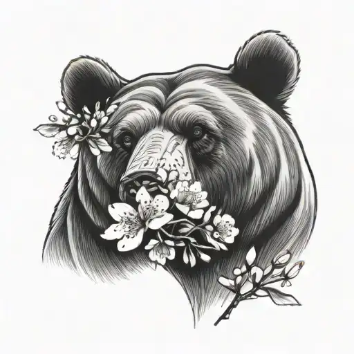 Bear Face And Cherry Blossoms