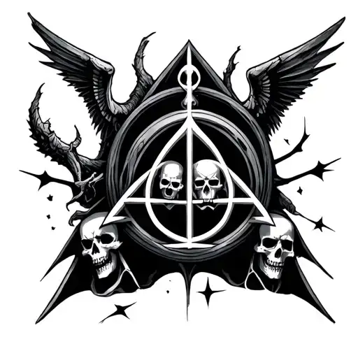 Deathlyhallows Symbol With Deatheaters And Skulls With A Dark Evil Ambience