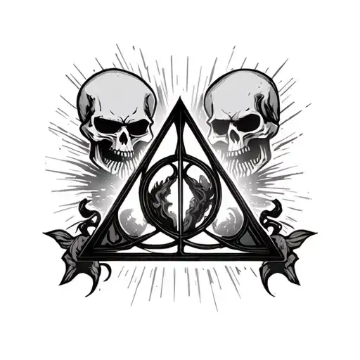 Deathly Hallows Symbol With Deatheater Mark And Skulls With A Dark Evil Ambience Glowing Background