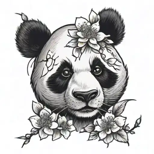 Panda Face With Cherry Blossoms