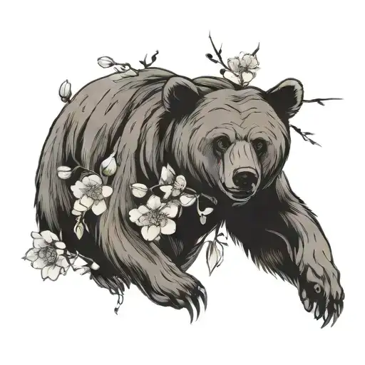 Bear Face Cherry Blossom Petals Falling
