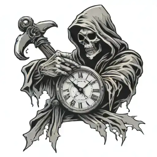 Grim Reaper Fingers Holding On To A Broken Clock
