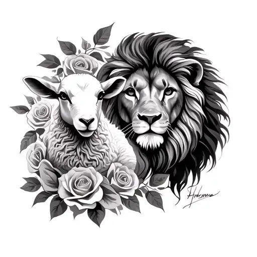 Lion And Lamb With Roses