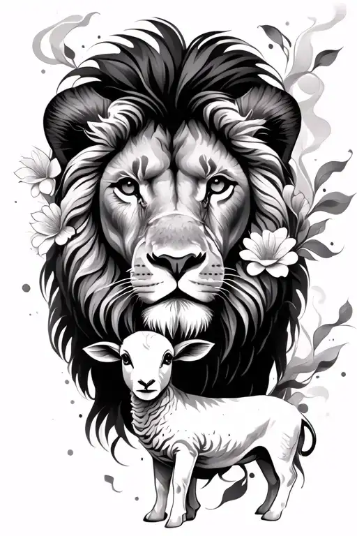 Lion And Lamb With Flowers And Smoke
