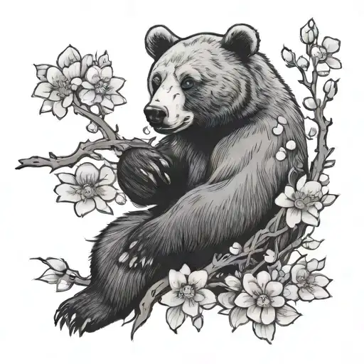 Bear With Cherry Blossom Branch