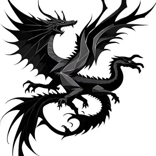 Dragon And Phoenix Night Sky Filled Geometric Pattern Resembling