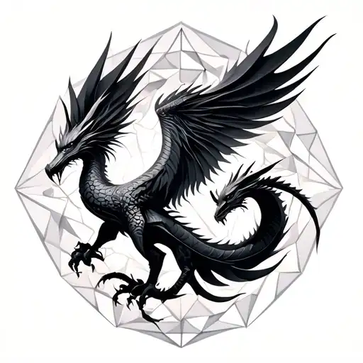 Phoenix And Dragon Night Sky Filled Geometric Pattern Resembling