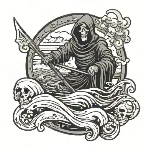 Death Tarot Card With The Grim Reaper In A Stormy Sea