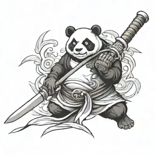 Panda Warrior Holding Katanas