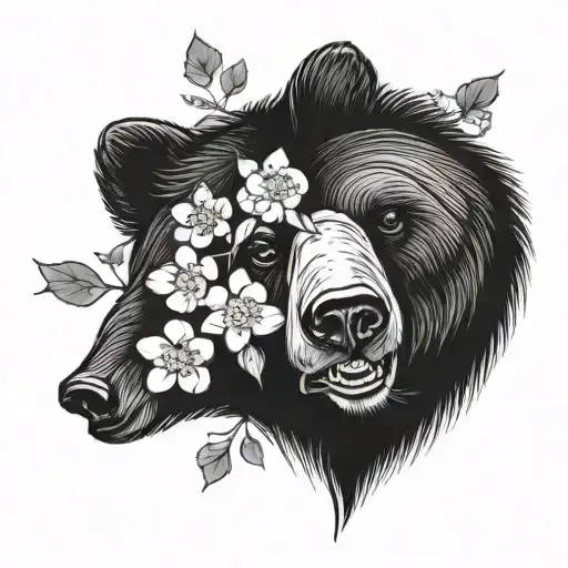 Bear Head And Cherry Blossom
