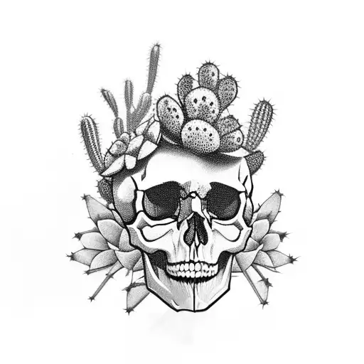Skull With Cactus Ando Flowers