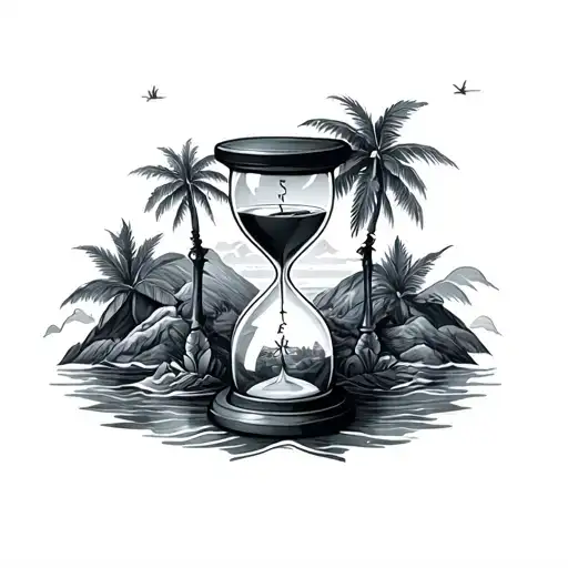 Hourglass And Compass With Paradise Background